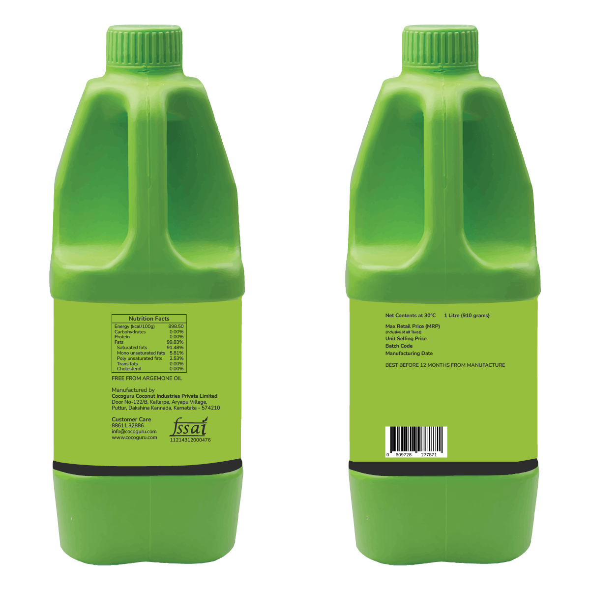 High Grade Coconut Oil in Jerry Can 1 Litre - Cocoguru Coconut Oil