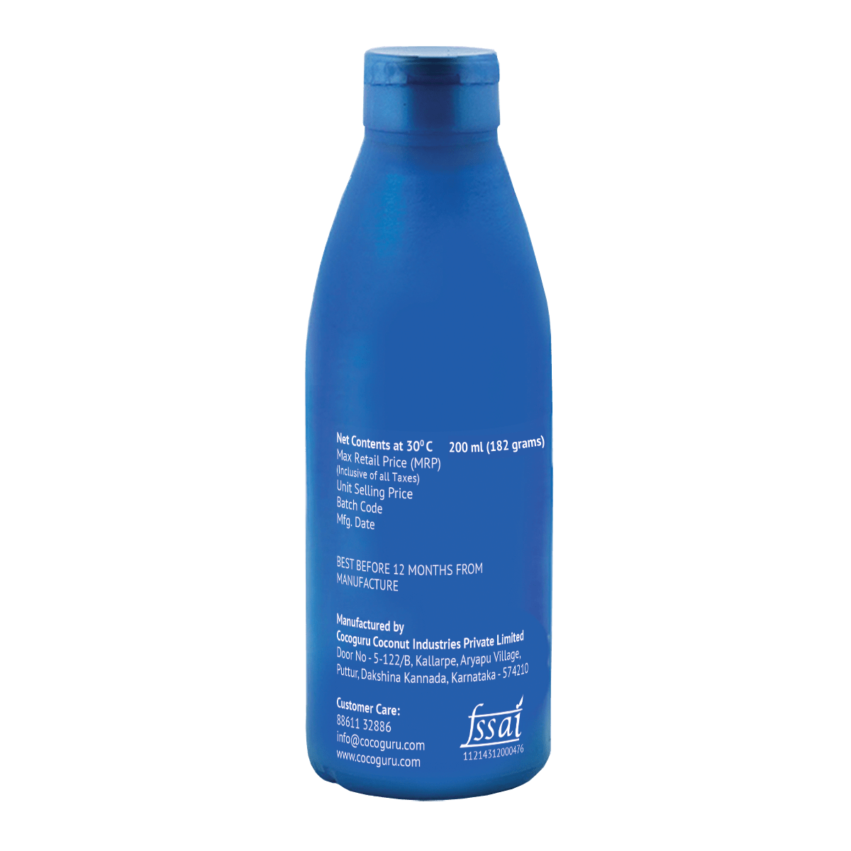 High Grade Coconut Oil in HDPE Bottle 200 ml - Cocoguru Coconut Oil